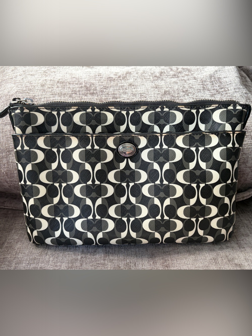 Coach Black and Ivory Signature Canvas Toiletry Pouch